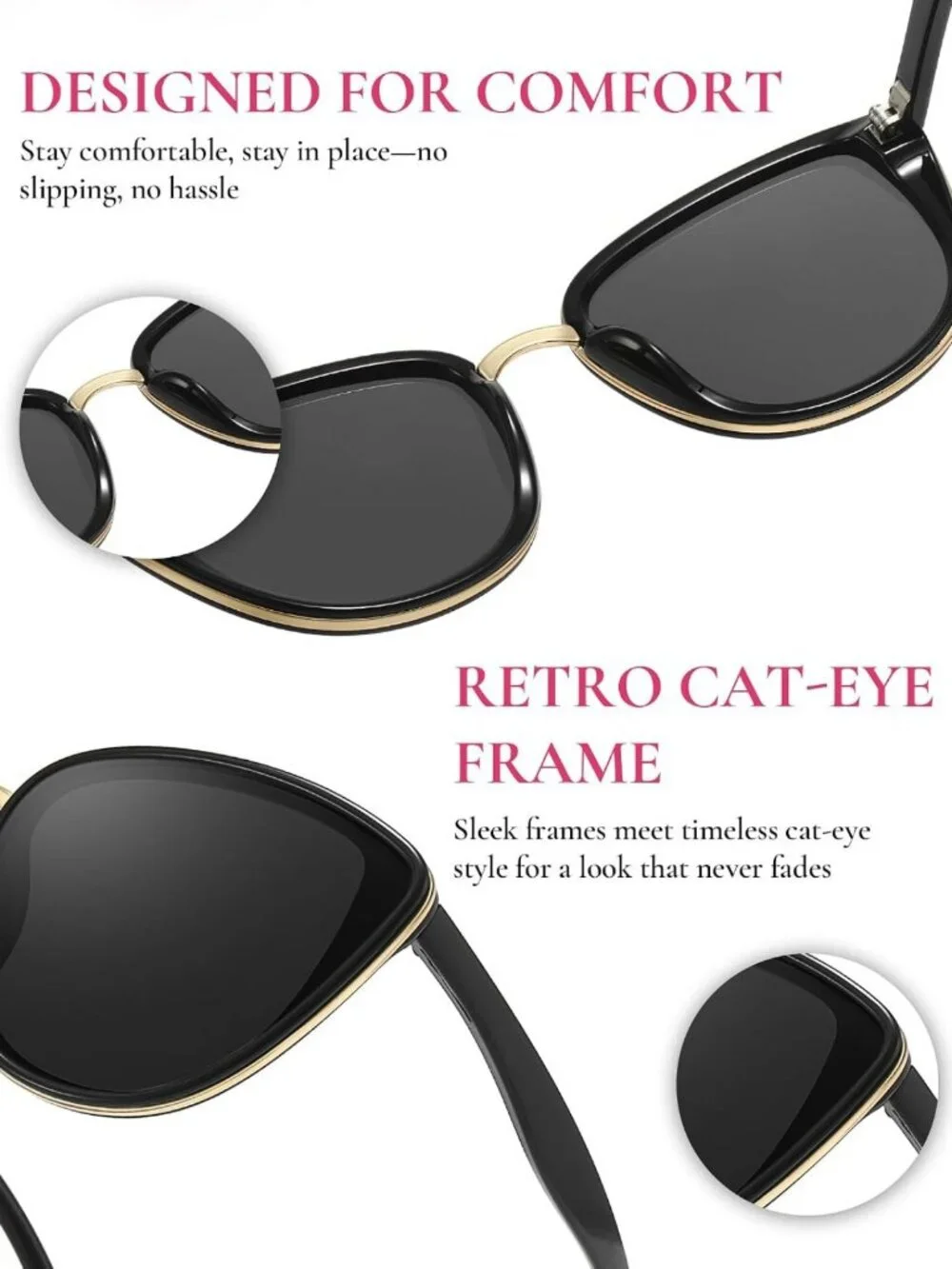 Trendy Gold-Rimmed Cat Eye Sunglasses for Women | Soft, Stylish UV Protection